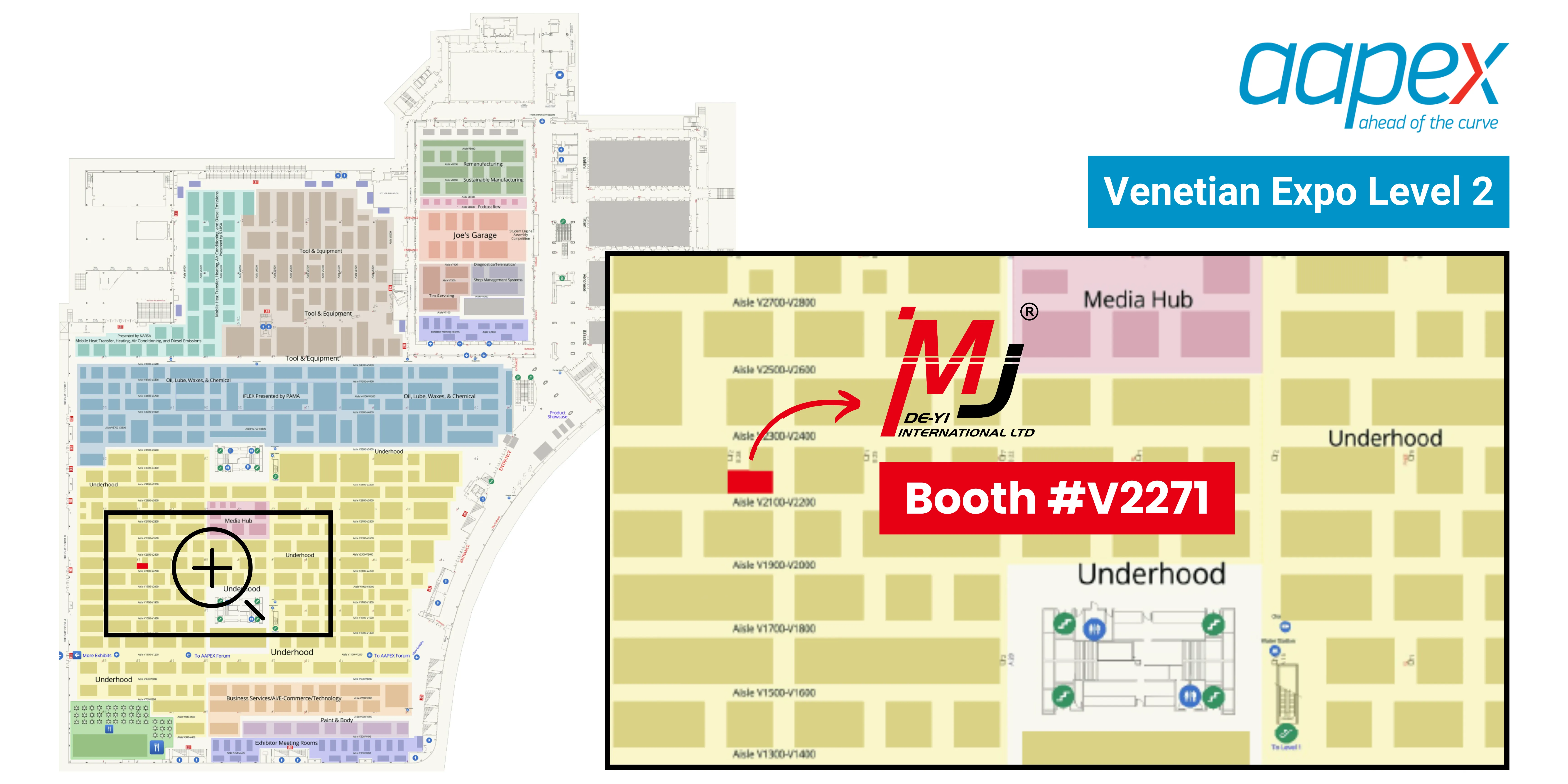 AAPEX floor map showing MJ Booth #V2271