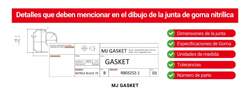 Detalles que deben mencionar en el dibujo de la junta de goma nitrílica