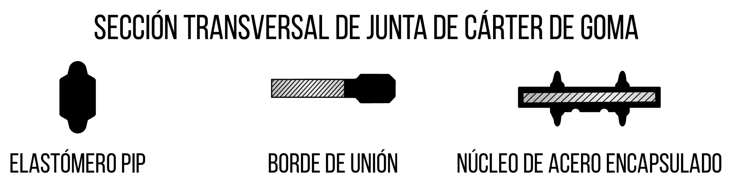 Sección transversal de Junta de cárter de goma