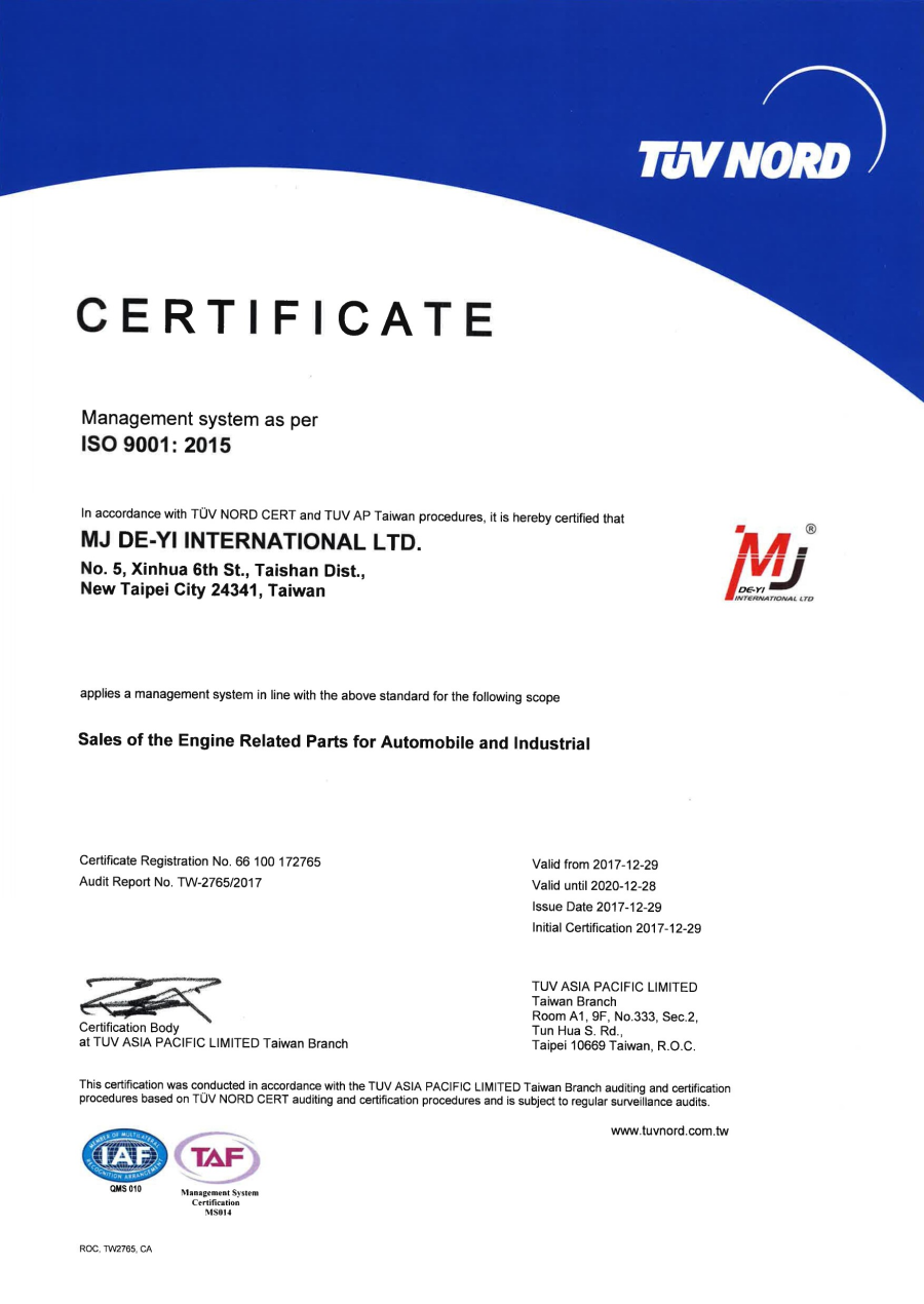 MJ GASKET - ISO 9001 - 2018