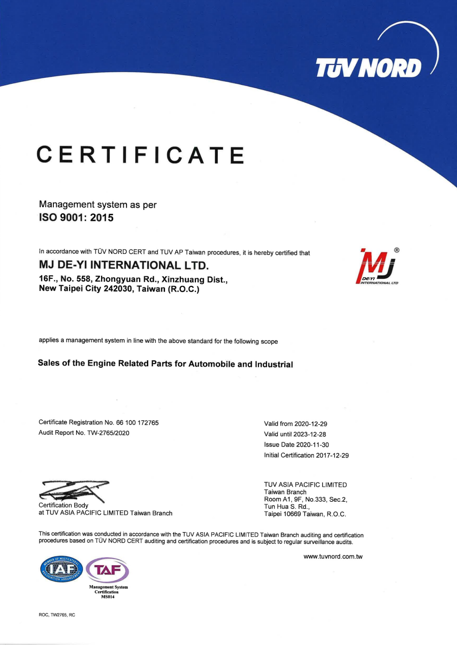 MJ GASKET - ISO 9001 - 2020