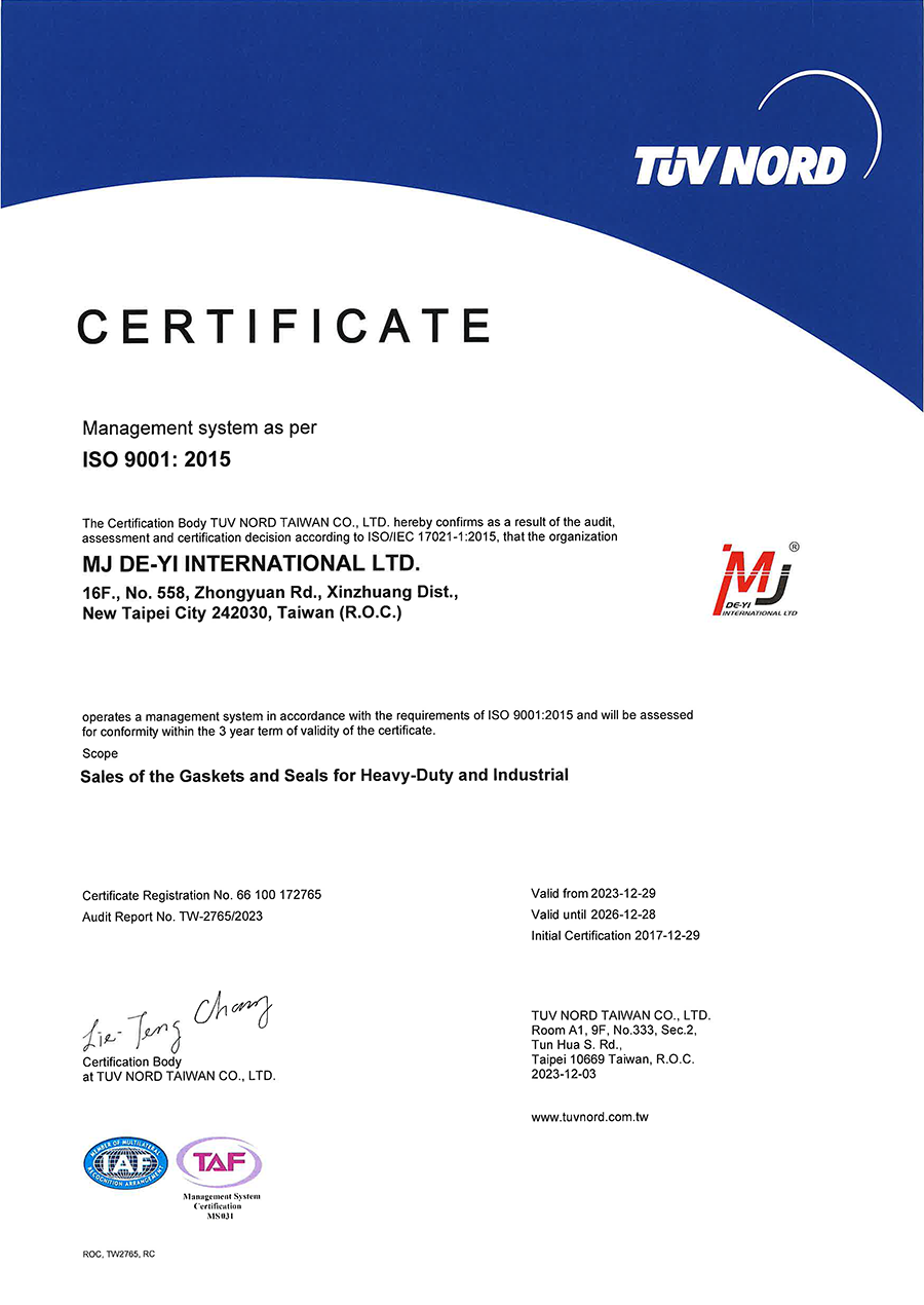 MJ GASKET - ISO 9001 - 2023
