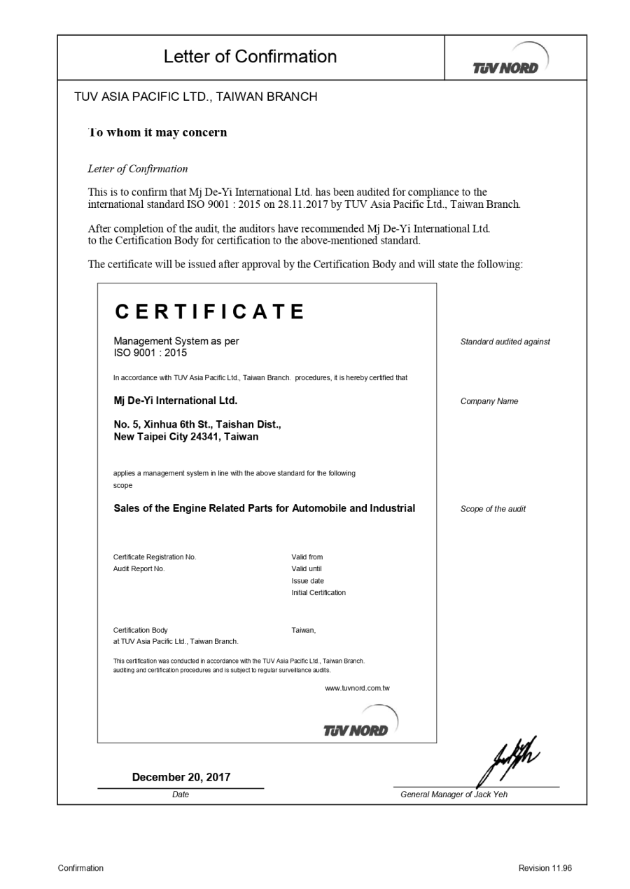 MJ GASKET - ISO 9001 TUV TAF